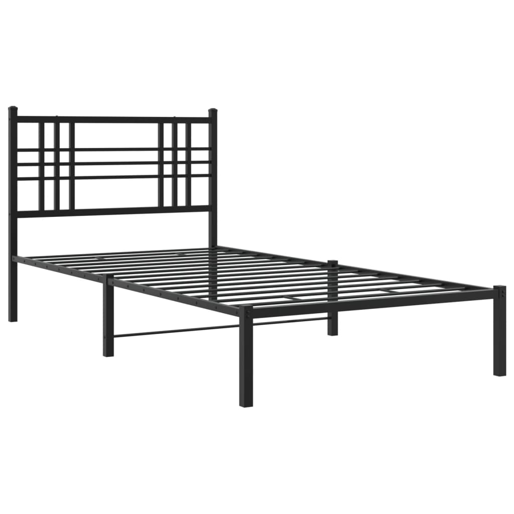 Metal Bed Frame With Headboard Black 90X200 Cm