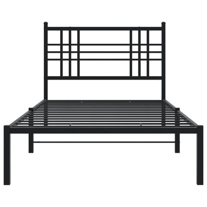 Metal Bed Frame With Headboard Black 90X200 Cm