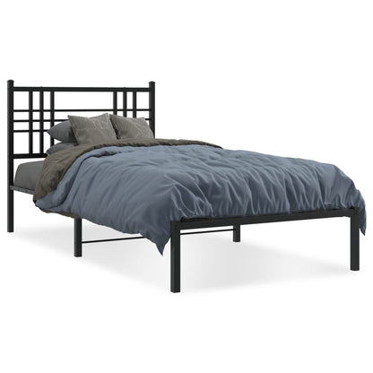 Metal Bed Frame Without Mattress With Headboard Black 100X190Cm