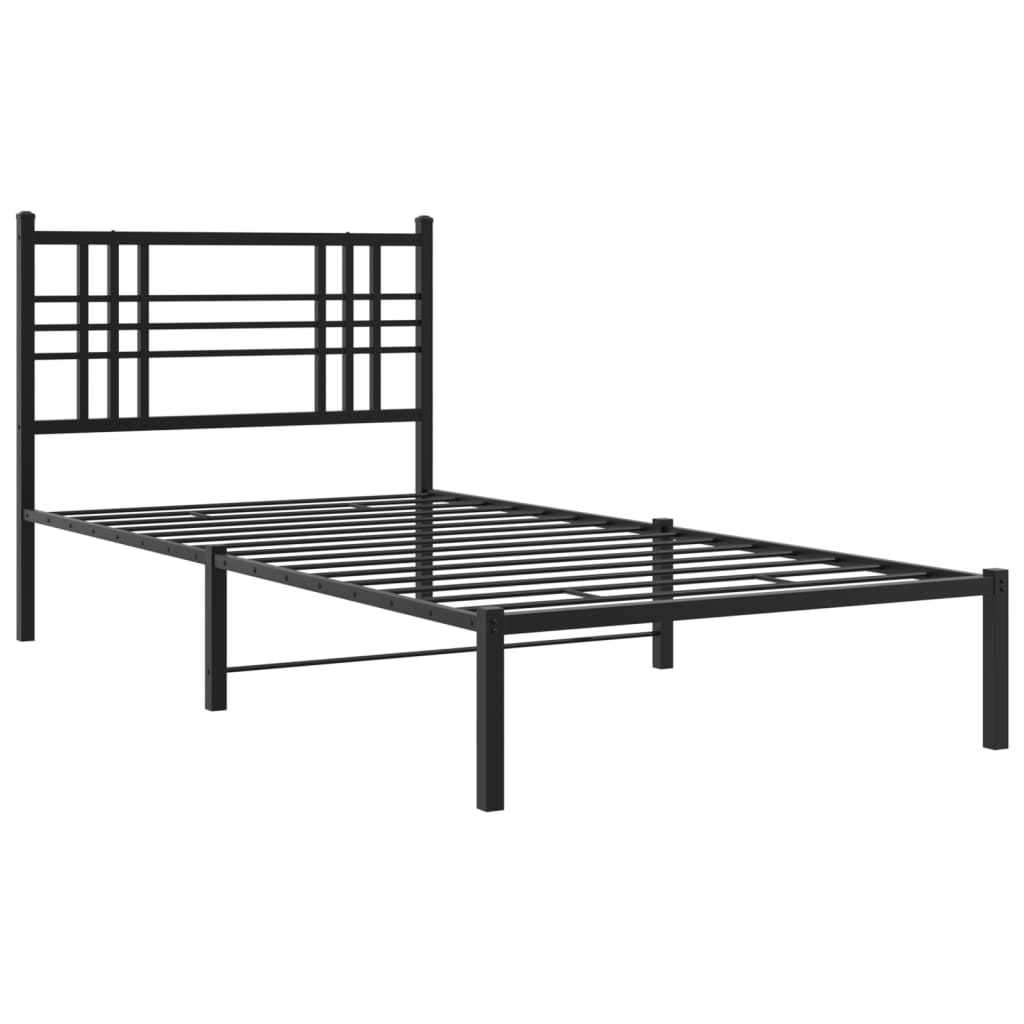 Metal Bed Frame Without Mattress With Headboard Black 100X190Cm