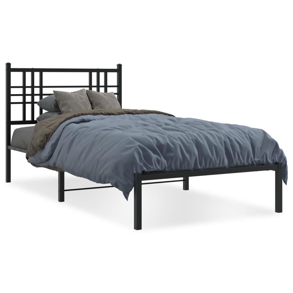 Metal Bed Frame Without Mattress With Headboard Black 107X203Cm