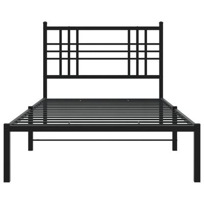 Metal Bed Frame Without Mattress With Headboard Black 107X203Cm