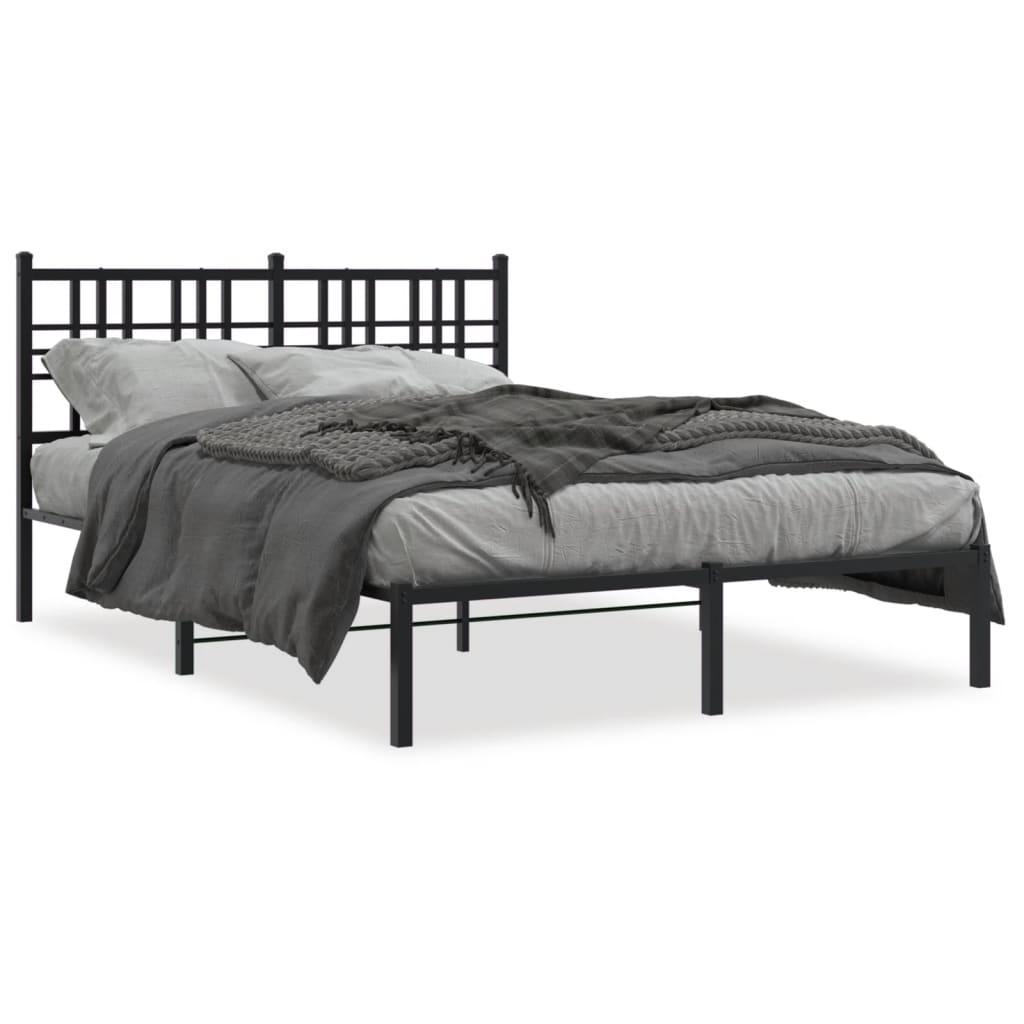 Metal Bed Frame With Headboard Black 120X190 Cm Small Double