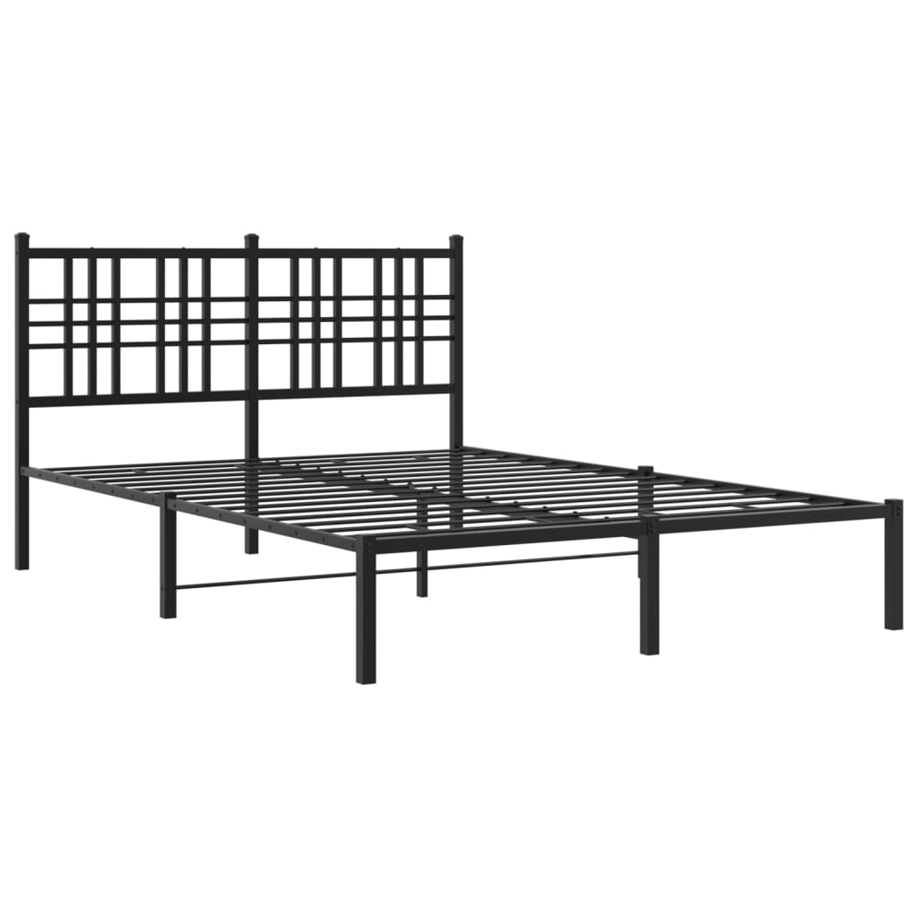 Metal Bed Frame With Headboard Black 120X190 Cm Small Double