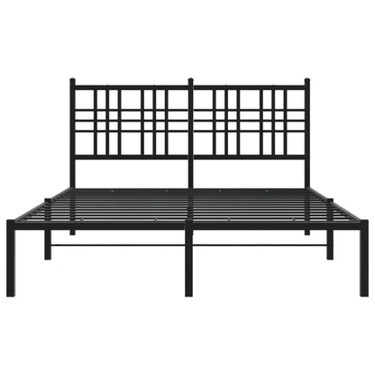 Metal Bed Frame With Headboard Black 120X190 Cm Small Double