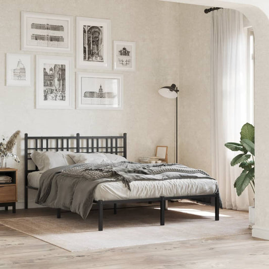 Metal Bed Frame With Headboard Black 120X190 Cm Small Double