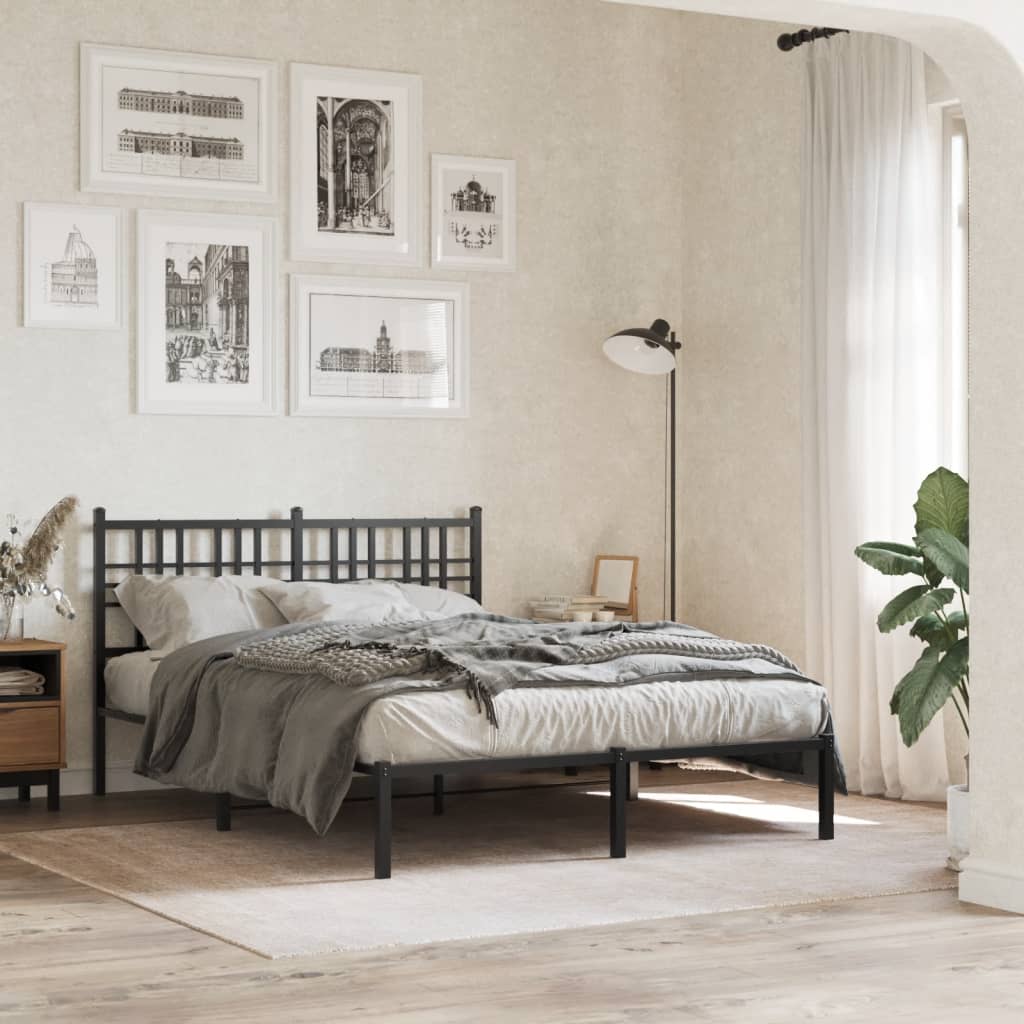 Metal Bed Frame With Headboard Black 120X200 Cm