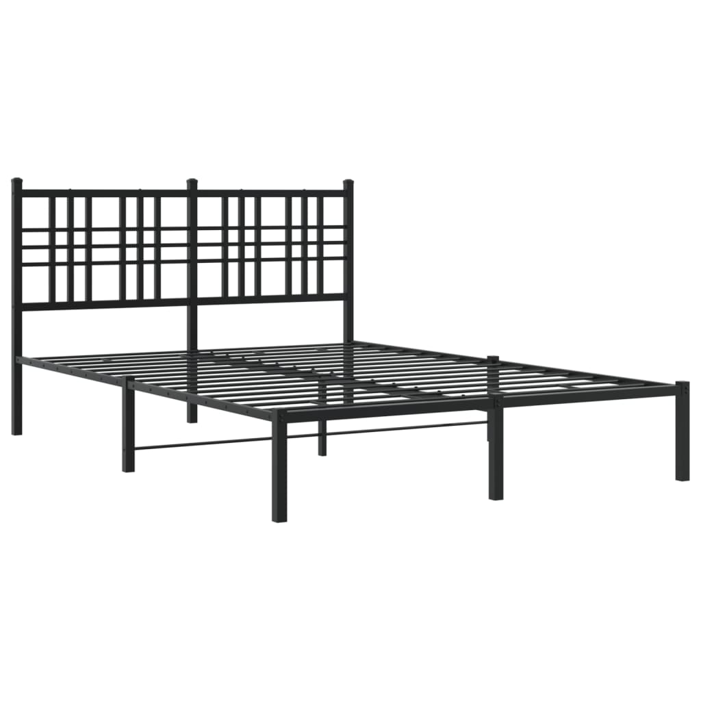 Metal Bed Frame With Headboard Black 140X190 Cm