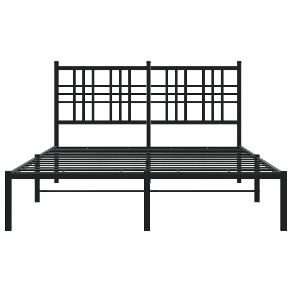 Metal Bed Frame With Headboard Black 140X190 Cm