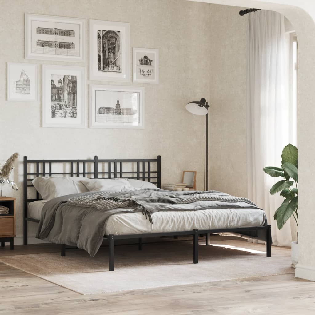 Metal Bed Frame Without Mattress With Headboard Black 150X200Cm