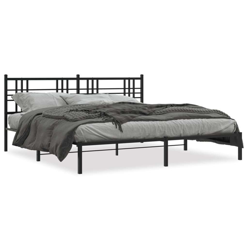 Metal Bed Frame With Headboard Black 183X213 Cm