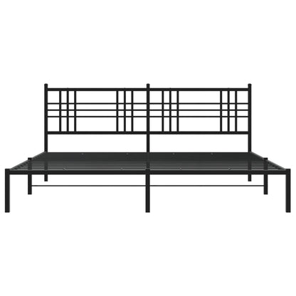 Metal Bed Frame With Headboard Black 183X213 Cm