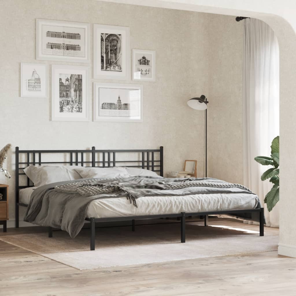 Metal Bed Frame With Headboard Black 183X213 Cm