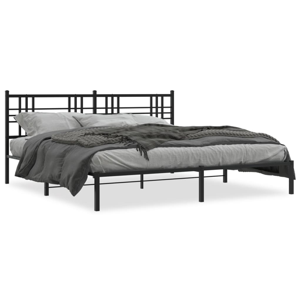 Metal Bed Frame With Headboard Black 193X203 Cm