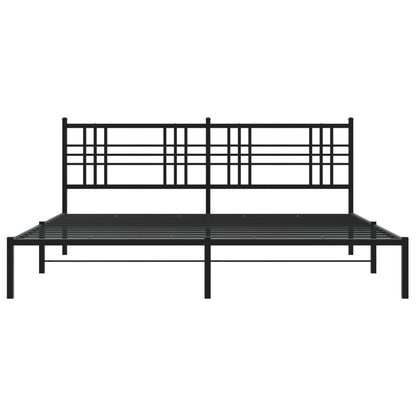 Metal Bed Frame With Headboard Black 193X203 Cm