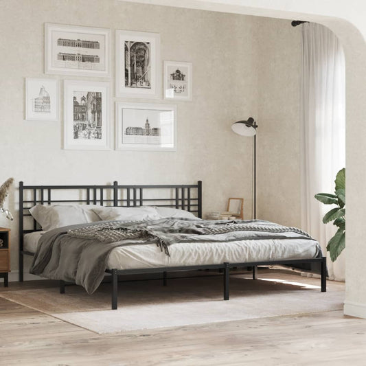 Metal Bed Frame With Headboard Black 193X203 Cm