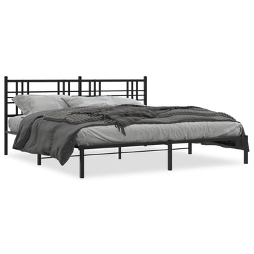 Metal Bed Frame With Headboard Black 200X200 Cm