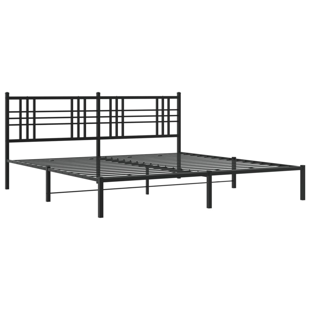 Metal Bed Frame With Headboard Black 200X200 Cm