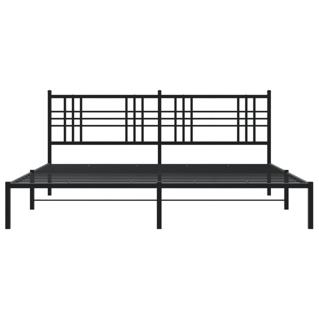 Metal Bed Frame With Headboard Black 200X200 Cm