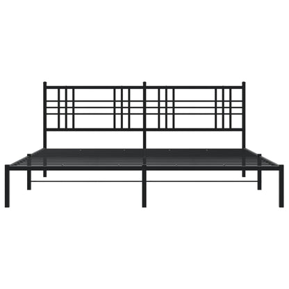 Metal Bed Frame With Headboard Black 200X200 Cm