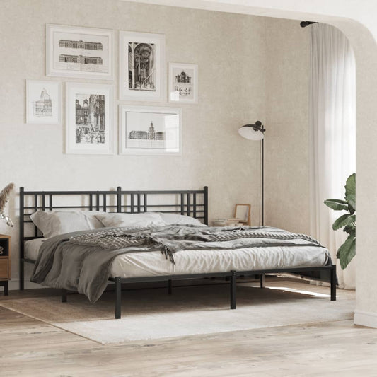 Metal Bed Frame With Headboard Black 200X200 Cm