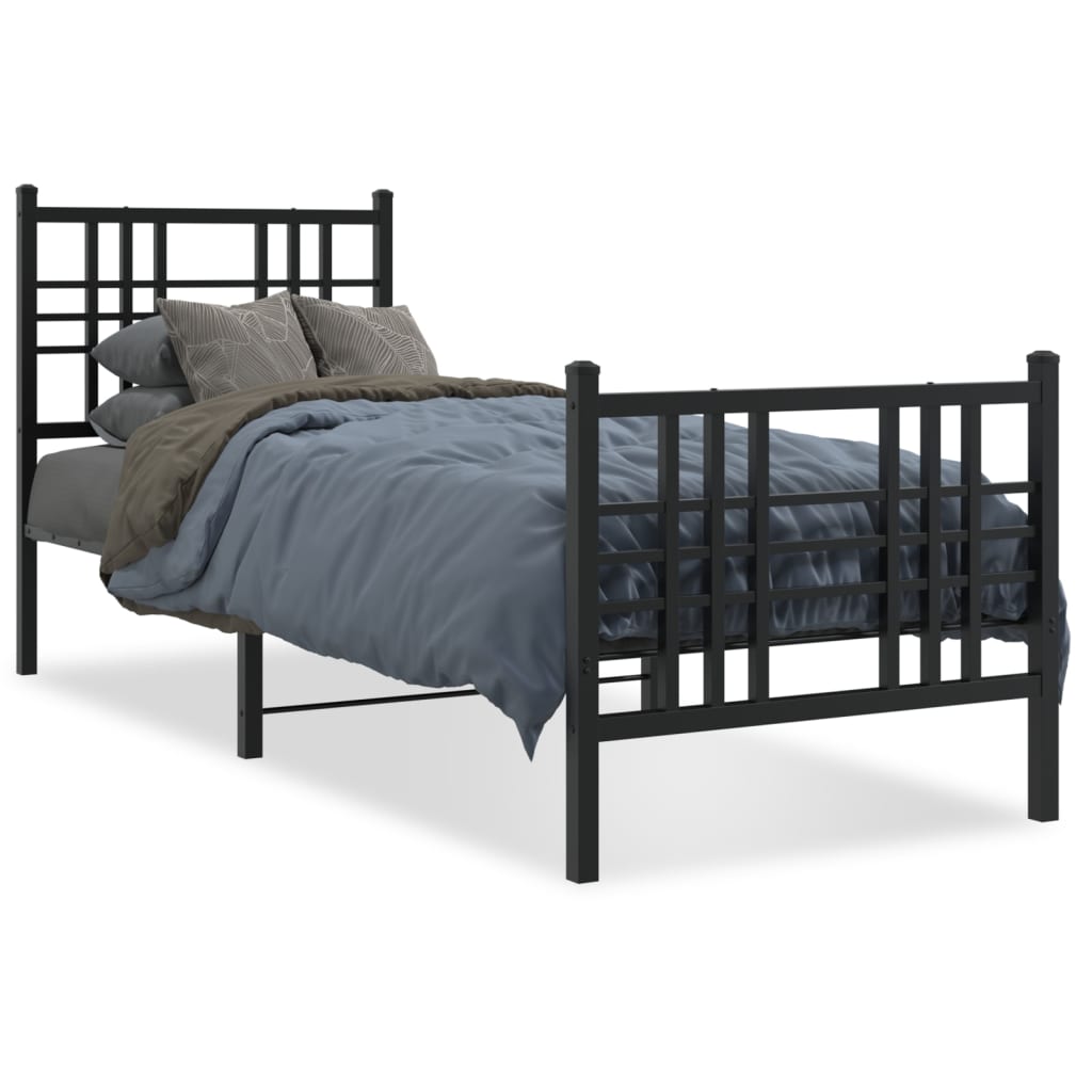 Metal Bed Frame With Headboard And Footboard Black 75X190 Cm Small Single