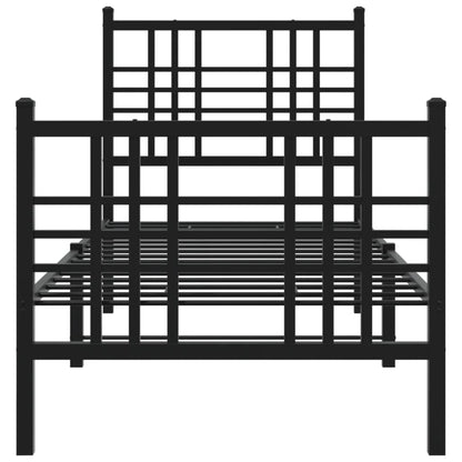 Metal Bed Frame With Headboard And Footboard Black 75X190 Cm Small Single