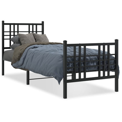 Metal Bed Frame With Headboard And Footboard Black 80X200 Cm