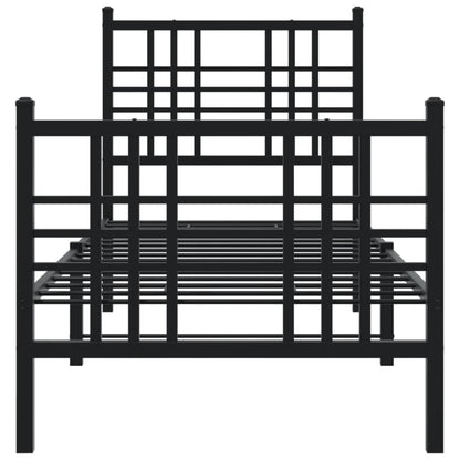 Metal Bed Frame With Headboard And Footboard Black 80X200 Cm