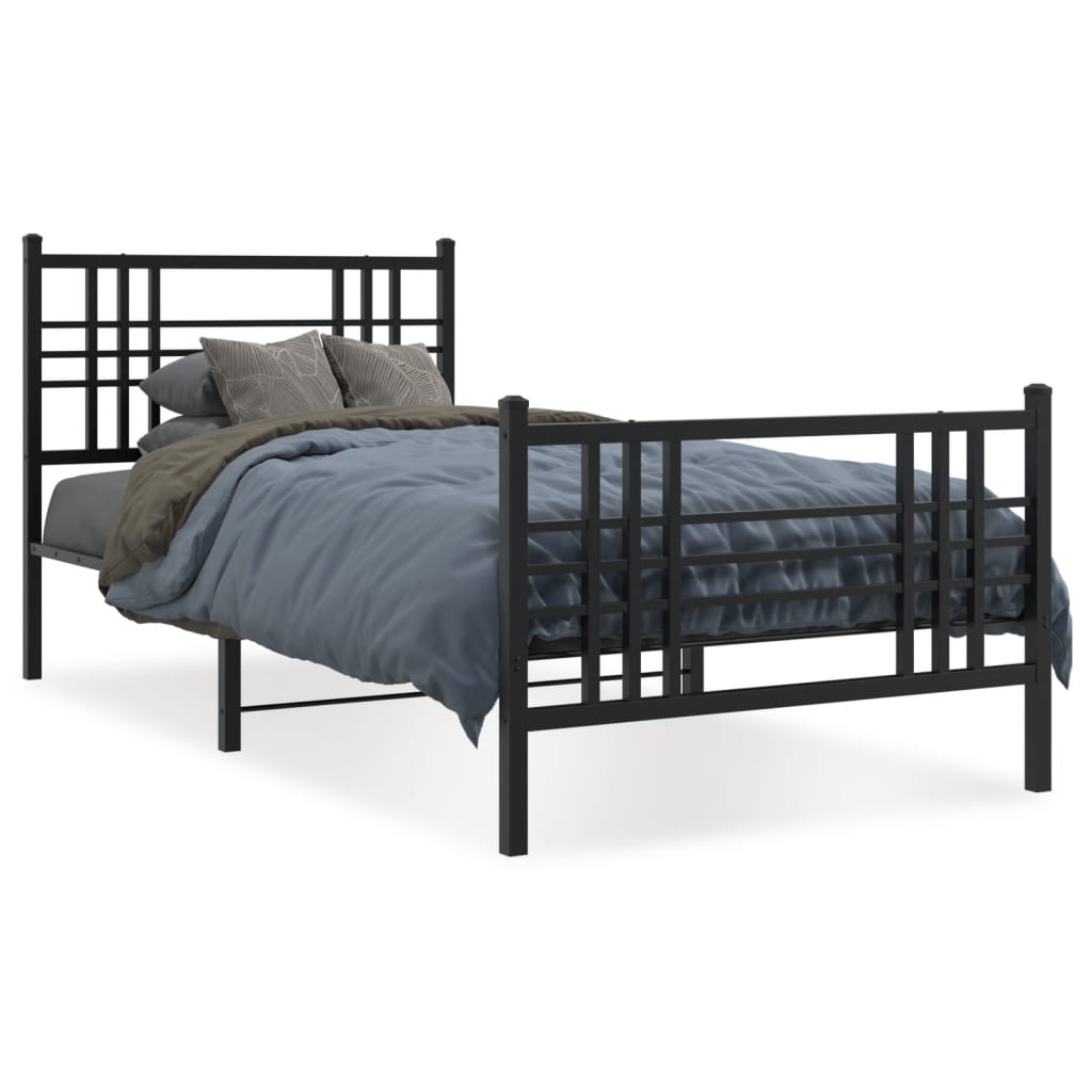 Metal Bed Frame With Headboard And Footboard Black 90X190 Cm Single