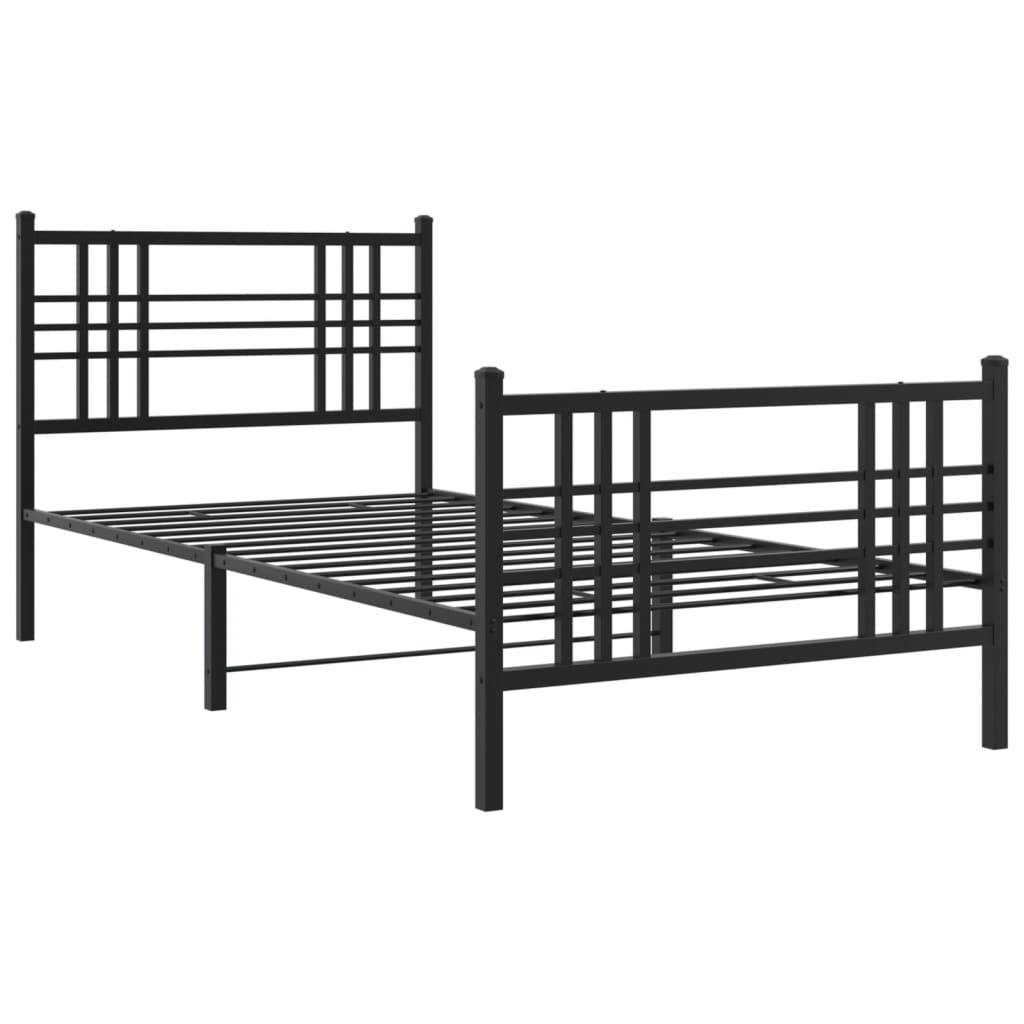 Metal Bed Frame With Headboard And Footboard Black 90X190 Cm Single