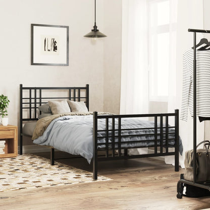 Metal Bed Frame With Headboard And Footboard Black 90X190 Cm Single