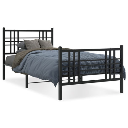 Metal Bed Frame With Headboard And Footboard Black 100X190 Cm