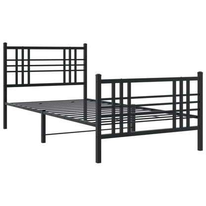 Metal Bed Frame With Headboard And Footboard Black 100X190 Cm