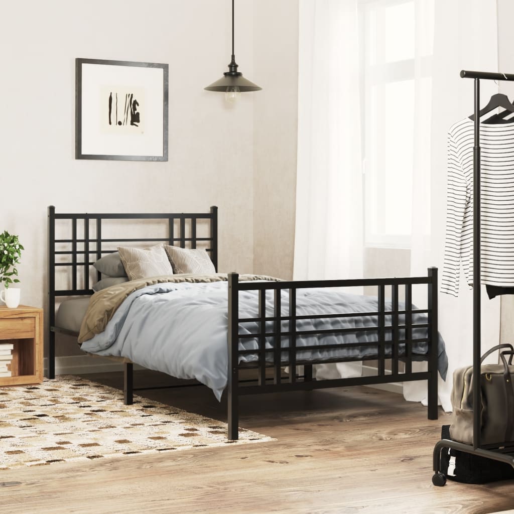 Metal Bed Frame With Headboard And Footboard Black 100X190 Cm