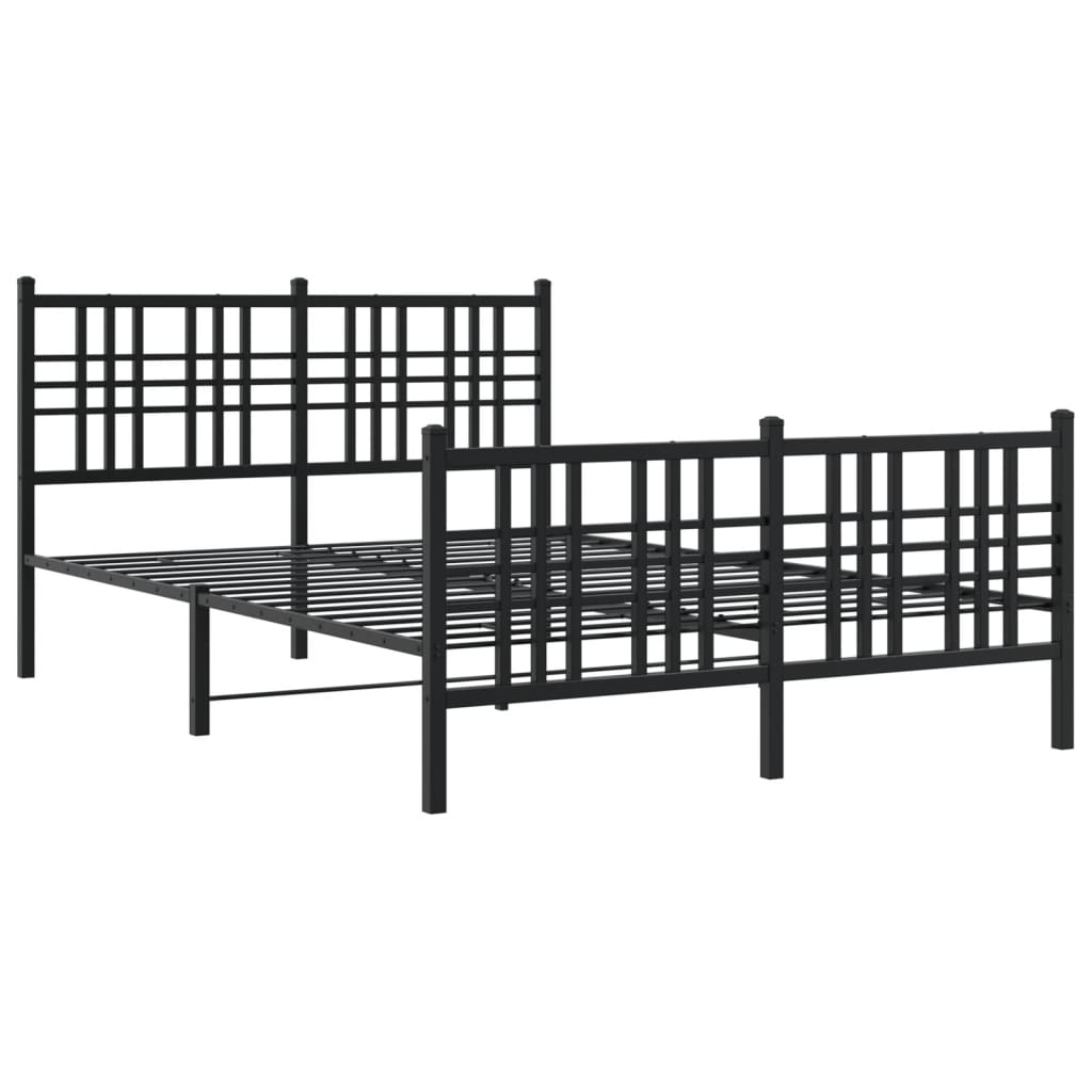 Metal Bed Frame With Headboard And Footboard Black 120X190 Cm Small Double