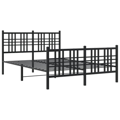 Metal Bed Frame With Headboard And Footboard Black 120X190 Cm Small Double