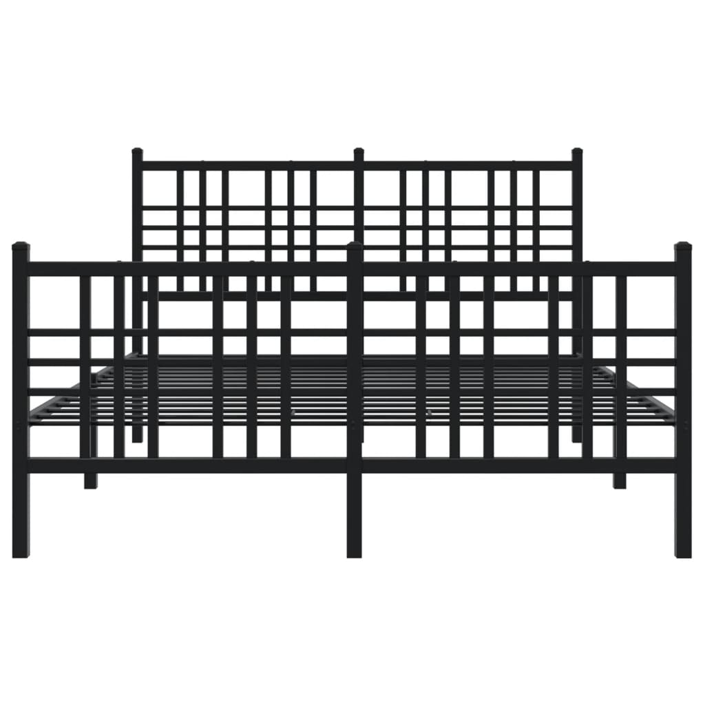 Metal Bed Frame With Headboard And Footboard Black 120X190 Cm Small Double