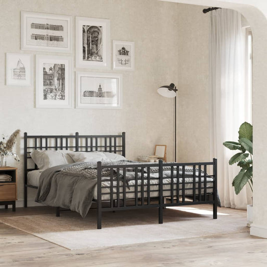 Metal Bed Frame With Headboard And Footboard Black 120X190 Cm Small Double