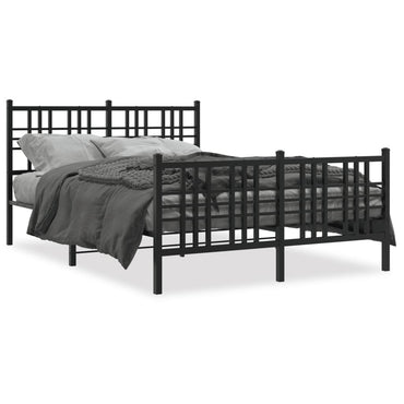 Metal Bed Frame Without Mattress With Footboard Black 137X190Cm