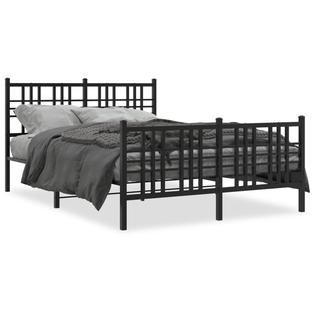 Metal Bed Frame With Headboard And Footboard Black 140X190 Cm