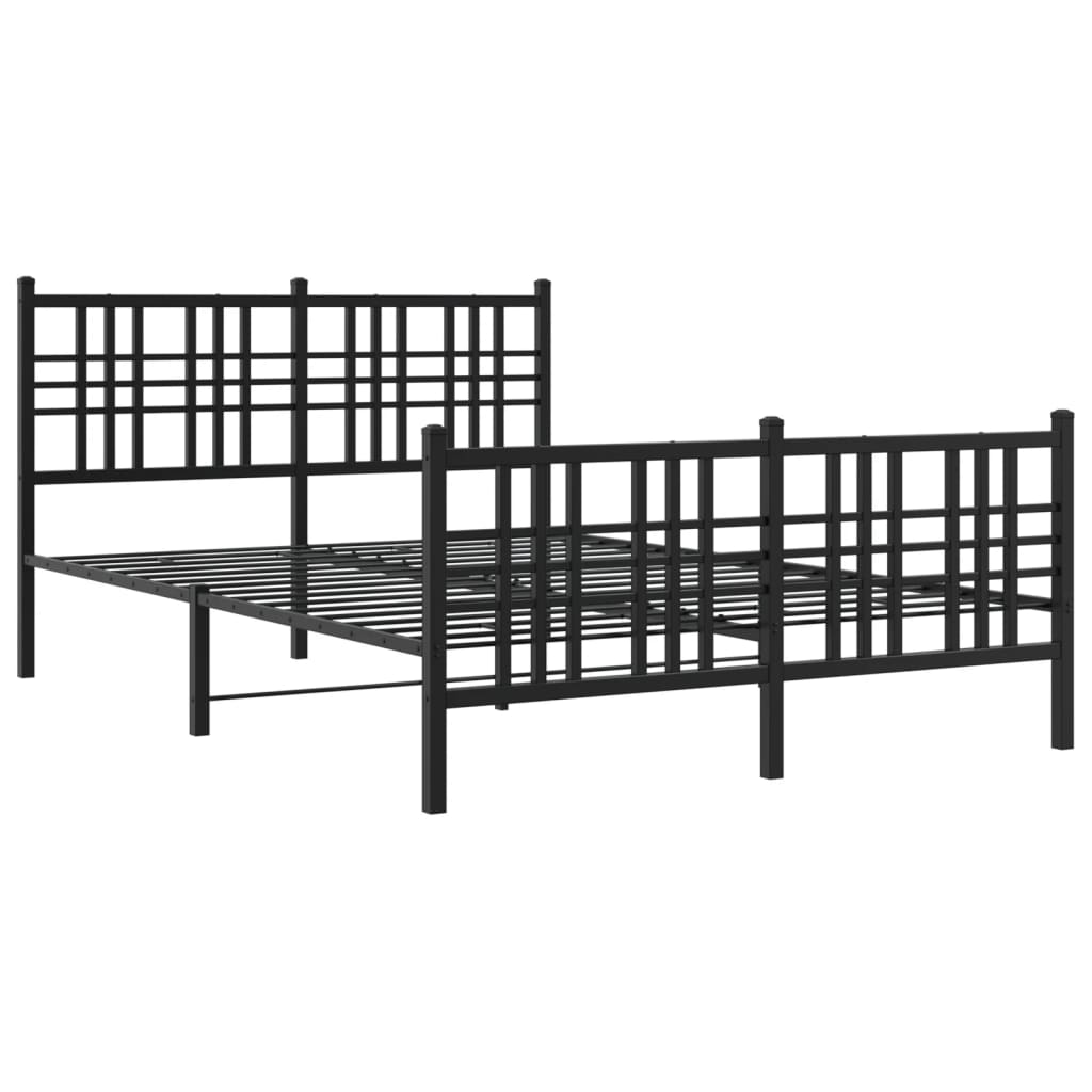 Metal Bed Frame With Headboard And Footboard Black 140X190 Cm