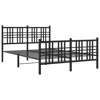 Metal Bed Frame With Headboard And Footboard Black 140X190 Cm