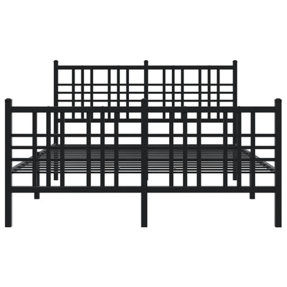 Metal Bed Frame With Headboard And Footboard Black 140X190 Cm