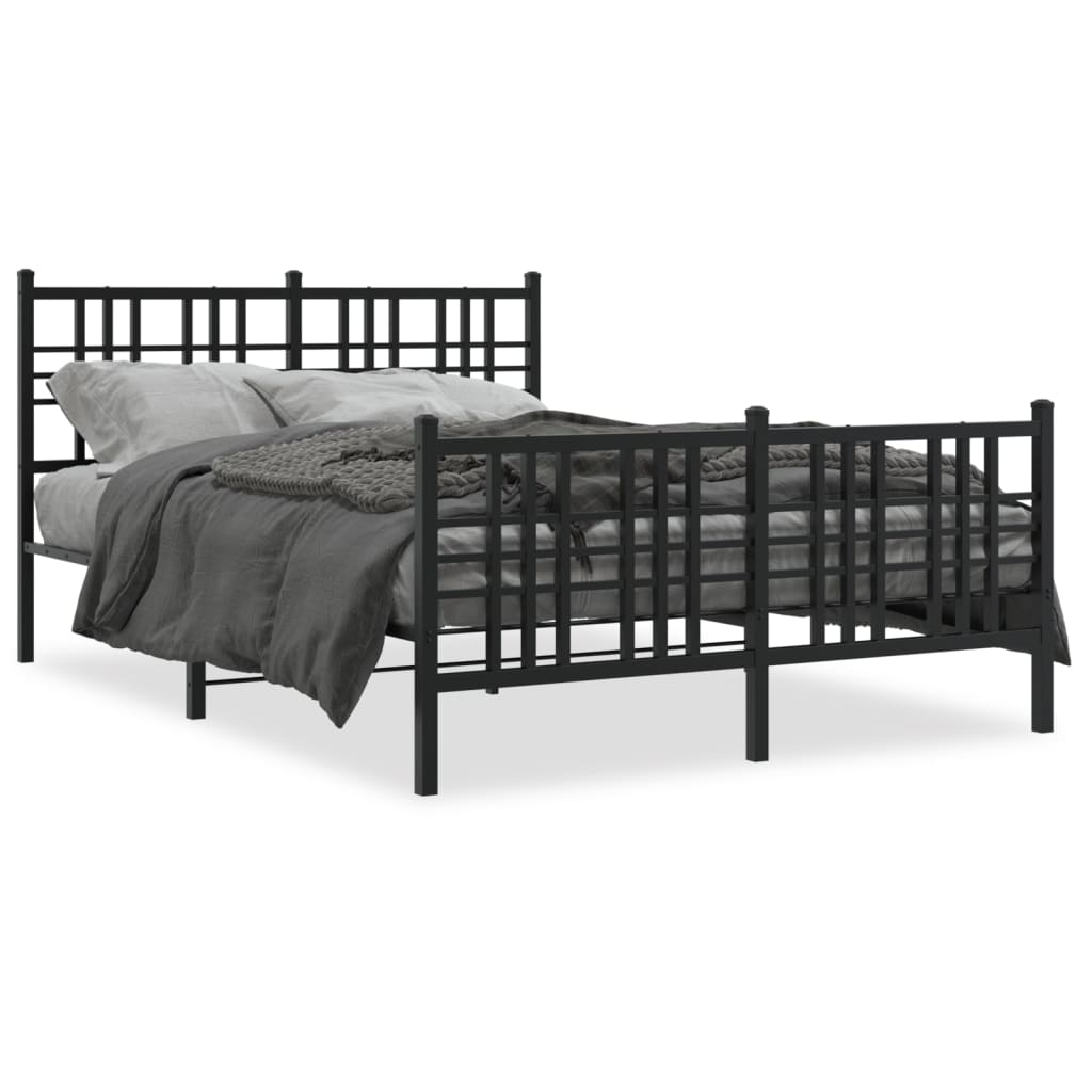 Metal Bed Frame With Headboard And Footboard Black 140X200 Cm