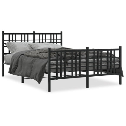 Metal Bed Frame With Headboard And Footboard Black 140X200 Cm