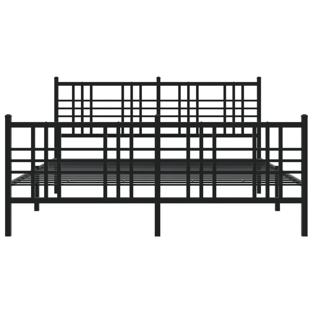 Metal Bed Frame Without Mattress With Footboard Black 150X200Cm