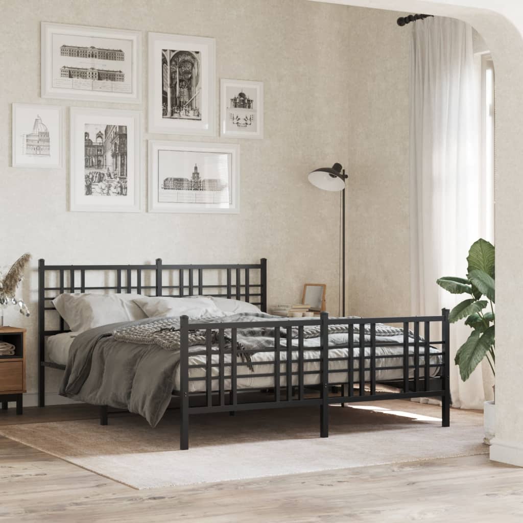 Metal Bed Frame Without Mattress With Footboard Black 150X200Cm