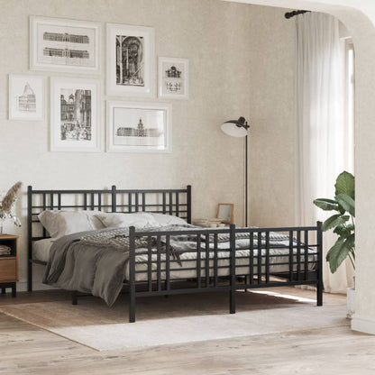 Metal Bed Frame Without Mattress With Footboard Black 150X200Cm