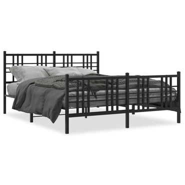 Metal Bed Frame With Headboard And Footboard Black 160X200 Cm